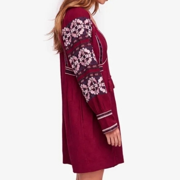 Free People All My Life Embroidered Mini Dress in Bugundy Wine Size Small - Picture 4 of 12